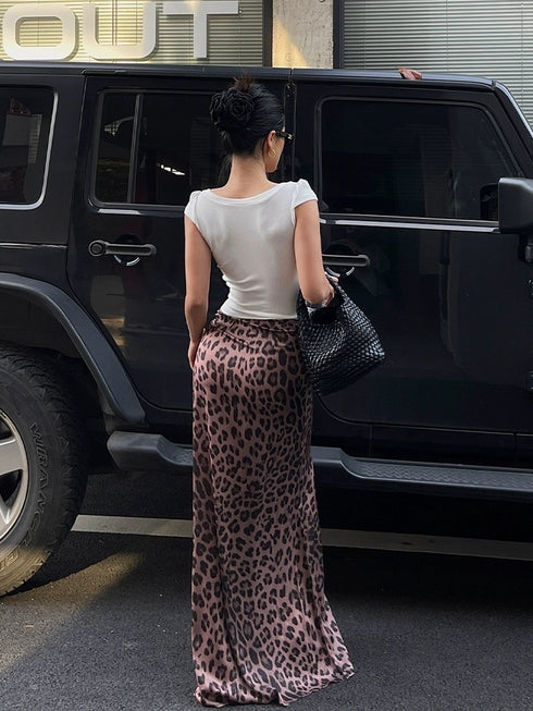 Latest Trendy Animal Print Satin A-Line Skirts